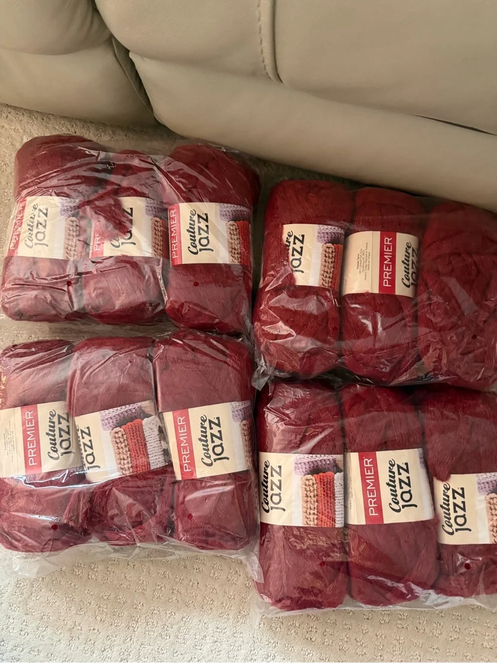 Premier Couture Jazz Yarn - Color 26-39 Ruby. Lot of 12 Skeins